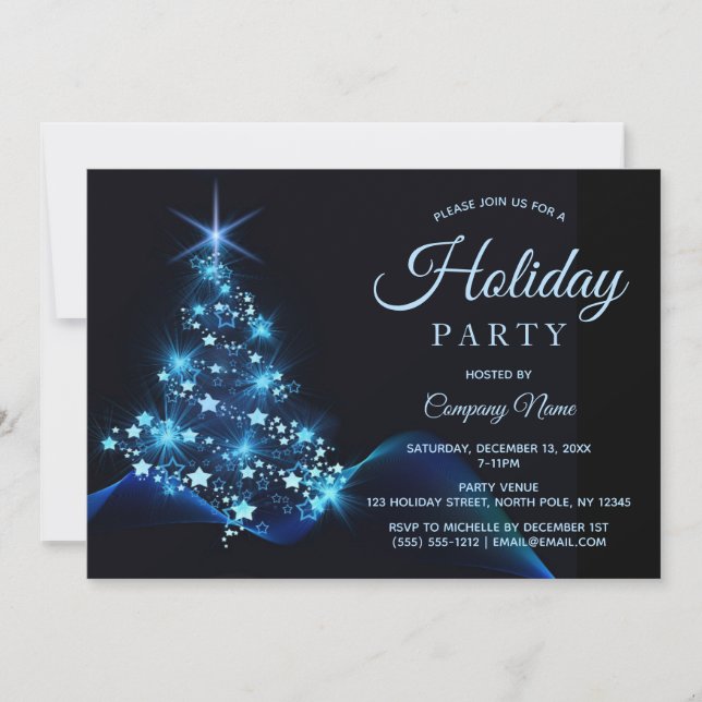 Blue Black Tree 2 Corporate Holiday Party Invitation (Front)
