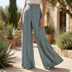 Blue & Black Trendy Mosaic Geometric Pattern Fabric