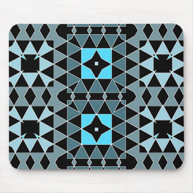 Blue & Black Trendy Op Art Geometric Pattern Mouse Mat (Front)