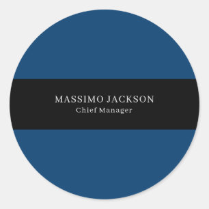 Blue Black Trendy Simple Minimalist Professional Classic Round Sticker