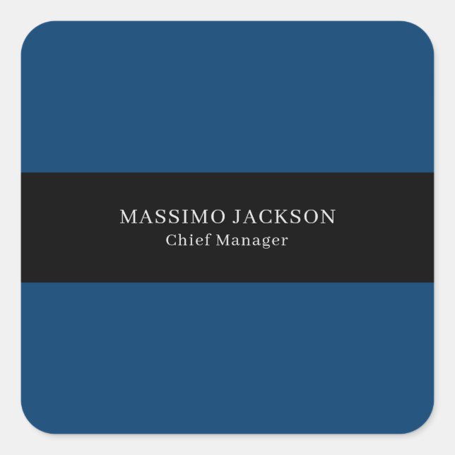 Blue Black Trendy Simple Minimalist Professional Square Sticker (Front)
