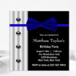 Blue Black Tuxedo Bow Tie Mens Birthday Party Invitation<br><div class="desc">Black white tuxedo blue black bow tie mens birthday party invitations.</div>