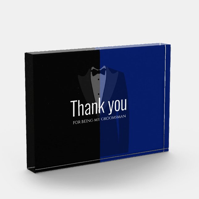 Blue/black tuxedo print bachelor party favour phot photo block (Left)