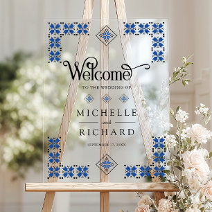 Blue Black Ukrainian Wedding Welcome Acrylic Sign