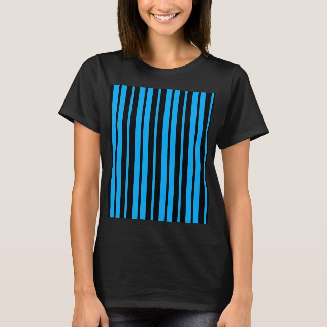 Blue Black Vertical Stripes Pattern Design T-Shirt (Front)