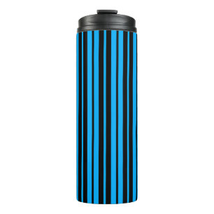 Blue Black Vertical Stripes Pattern Design Thermal Tumbler
