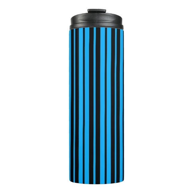 Blue Black Vertical Stripes Pattern Design Thermal Tumbler (Front)