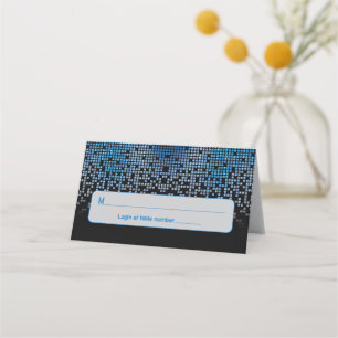 Blue Black Video Game Gamer Bar Mitzvah Address Place Card