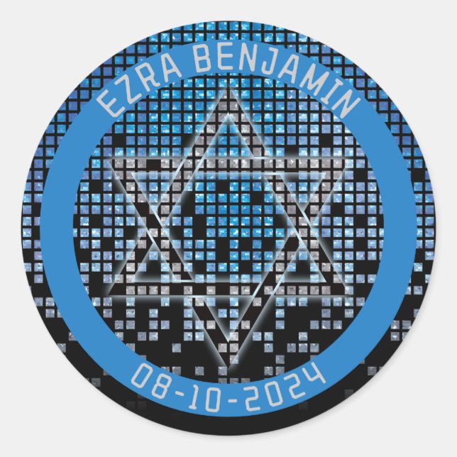 Blue Black Video Game Gamer Bar Mitzvah Classic Round Sticker (Front)