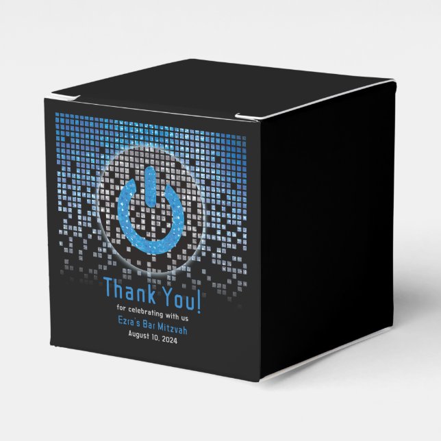Blue Black Video Game Gamer Bar Mitzvah Favour Box (Front Side)