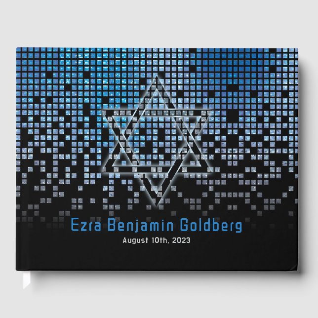 Blue Black Video Game Gamer Bar Mitzvah Guest Book (Front)