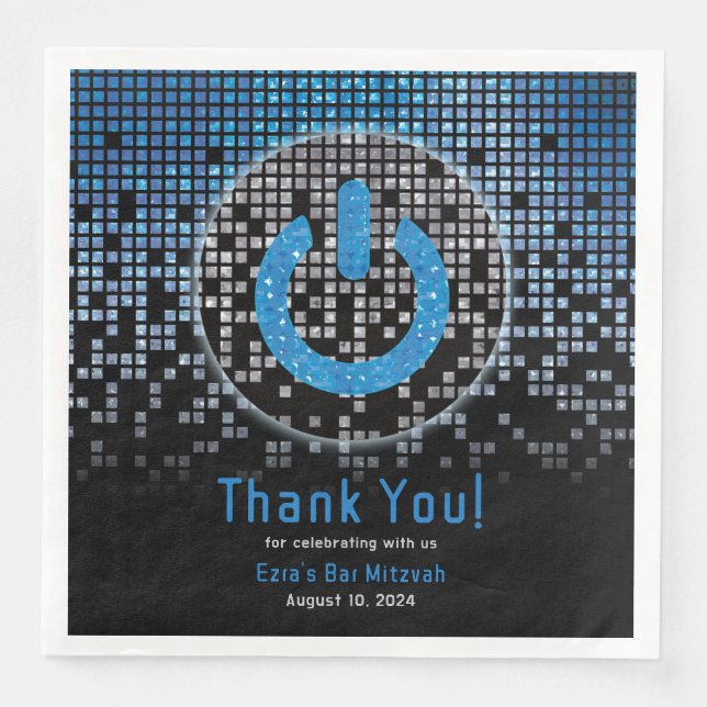 Blue Black Video Game Gamer Bar Mitzvah Napkin (Front)