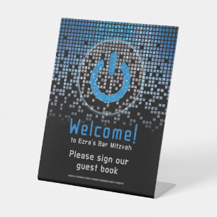 Blue Black Video Game Gamer Bar Mitzvah  Pedestal Sign