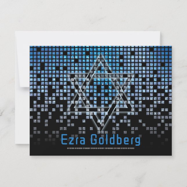Blue Black Video Game Gamer Bar Mitzvah Thank You Card (Front)