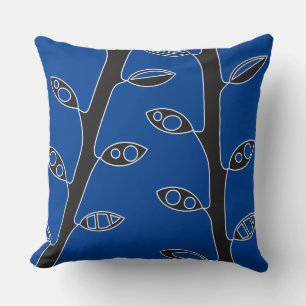 Blue Black VINES Retro DESIGN Throw Pillow