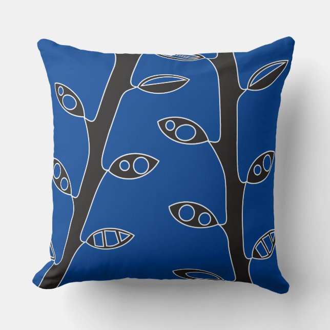 Blue Black VINES Retro DESIGN Throw Pillow (Front)