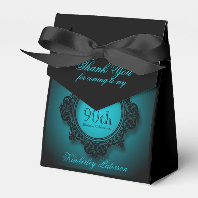 Blue Black Vintage frame 90th Birthday Favour Box (Front Side)