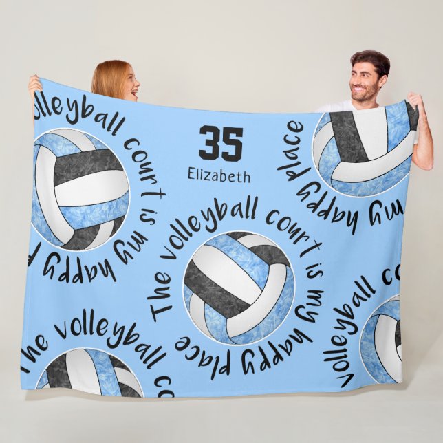 Blue black volleyball court her happy place fleece blanket (In Situ)
