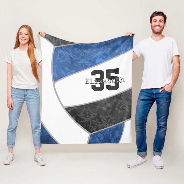 Blue black volleyball custom name jersey number fleece blanket (In Situ)