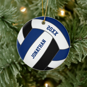 blue black volleyball team colours personalised ceramic tree decoration