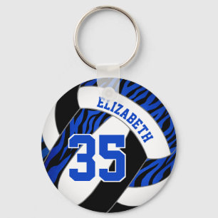 blue black w zebra stripes accent girls volleyball key ring