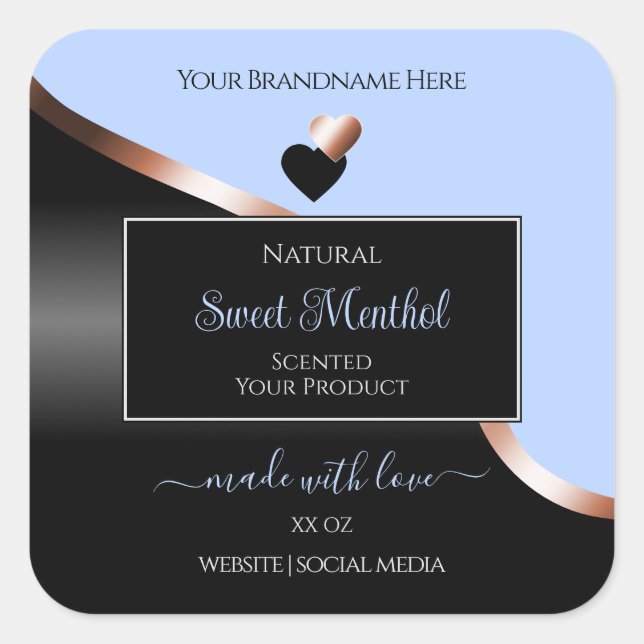 Blue Black Wavy Rose Gold Hearts Product Labels (Front)