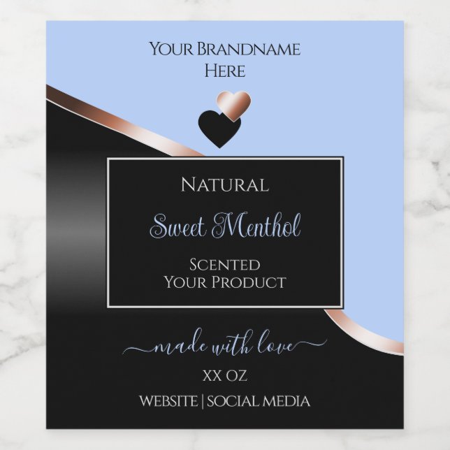 Blue Black Wavy Rose Gold Hearts Product Labels (Single Label)