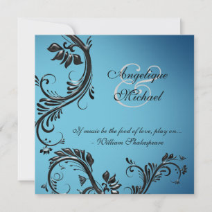 Blue black wedding anniversary engagement invitation