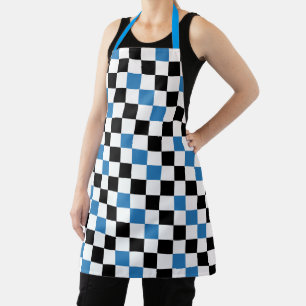 Blue Black White Chequered Pattern Design Apron