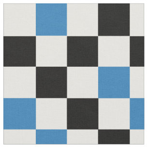 Blue Black White Chequered Pattern Design  Fabric