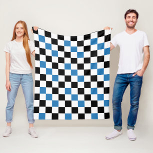 Blue Black White Chequered Pattern Design  Fleece Blanket
