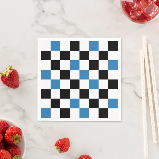 Blue Black White Chequered Pattern Design  Napkin (Insitu)