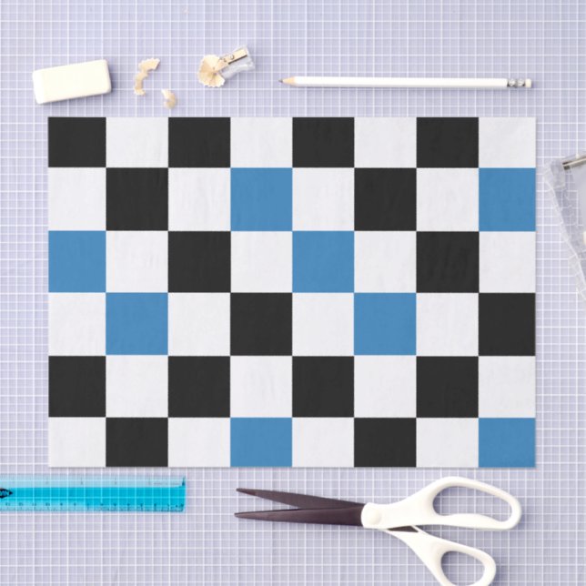 Blue Black White Chequered Pattern Design  Tissue Paper (Craft)