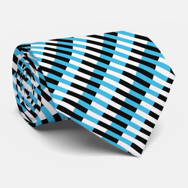 Blue Black White Cool Pattern Tie (Rolled)