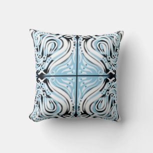 Blue Black White Curly Abstract Pattern  Cushion