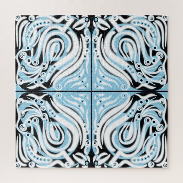 Blue Black White Curly Abstract Pattern  Jigsaw Puzzle (Vertical)