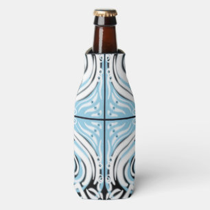Blue Black White Curvy Abstract Pattern Bottle Cooler