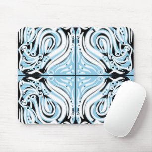 Blue Black White Curvy Abstract Pattern  Mouse Mat