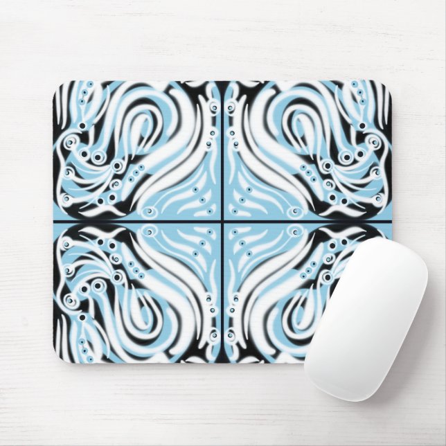 Blue Black White Curvy Abstract Pattern  Mouse Mat (With Mouse)