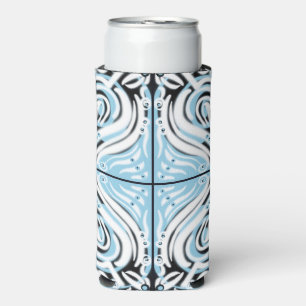 Blue Black White Curvy Abstract Pattern  Seltzer Can Cooler
