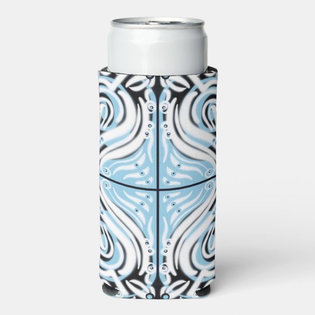 Blue Black White Curvy Abstract Pattern  Seltzer Can Cooler (Seltzer Front)