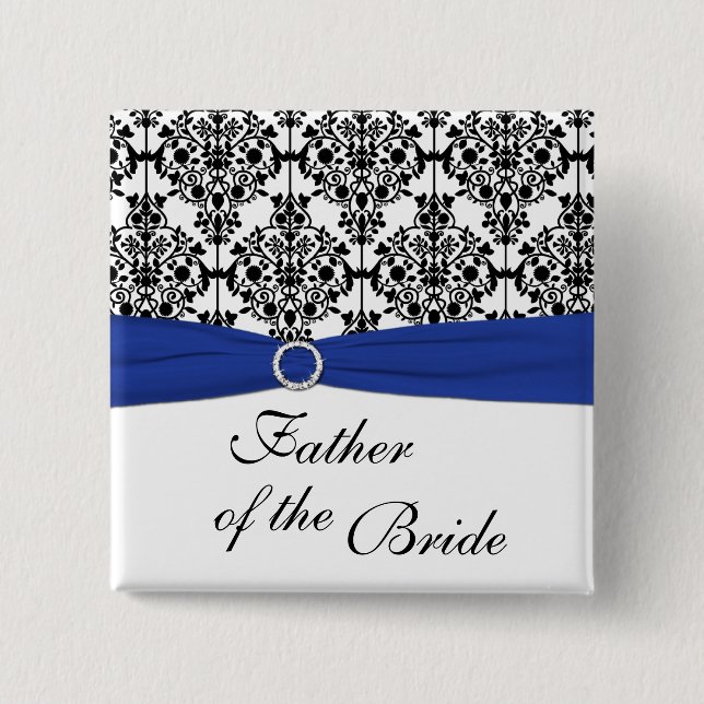 Blue Black White Damask Father of the Bride Pin (Front)