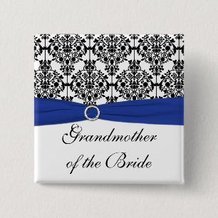 Blue Black White Damask Grandmother of the Bride 15 Cm Square Badge