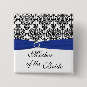 Blue Black White Damask Mother of the Bride Pin