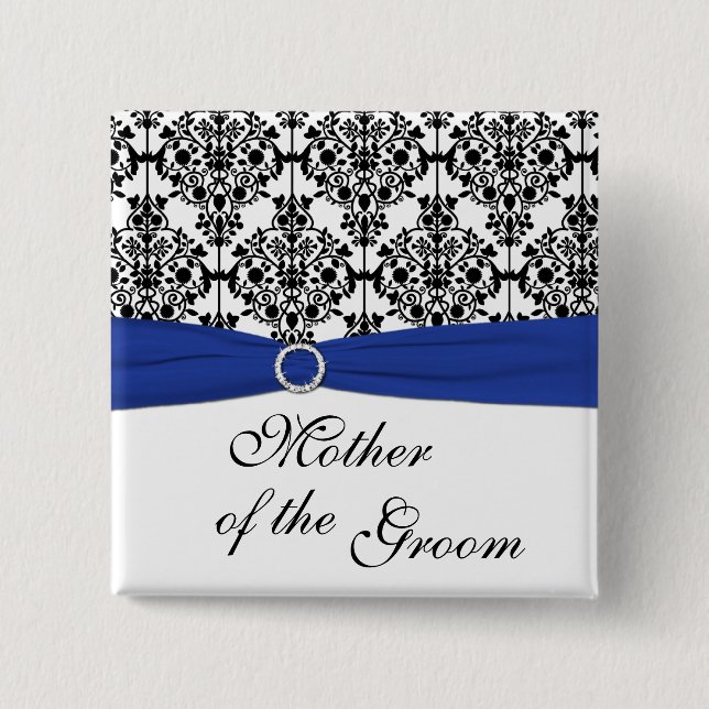 Blue Black White Damask Mother of the Groom Pin (Front)