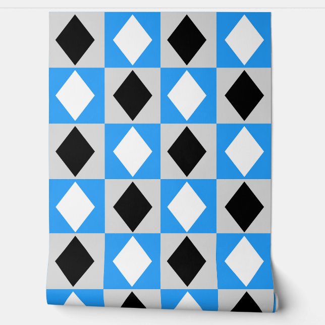 Blue Black White Diamond Rhombus  Wallpaper (Unrolling)