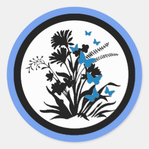 Blue black white flower butterfly envelope seals