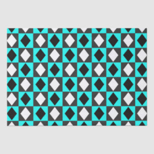 Blue Black White Geometric Diamond Shapes Tissue Paper