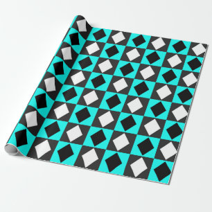 Blue Black White Geometric Diamond Shapes Wrapping Paper