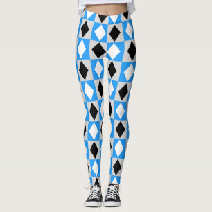 Blue Black White Geometric Rhombus Diamond Leggings